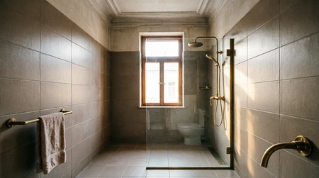 Altbau-Bad in Charlottenburg mit großformatigem Feinsteinzeug